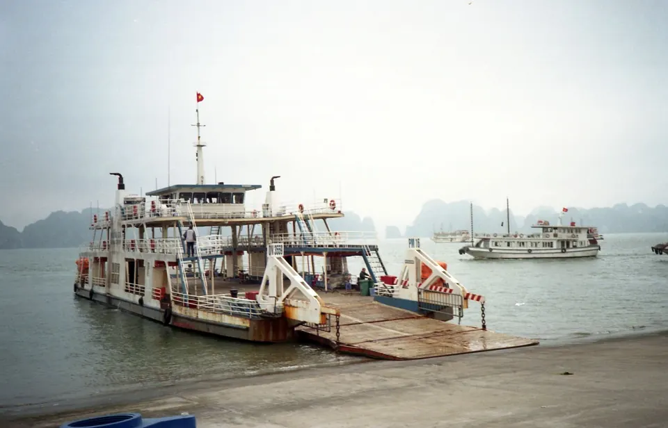 The car ferry between Tuan Chau and Cat Ba in morning haze
